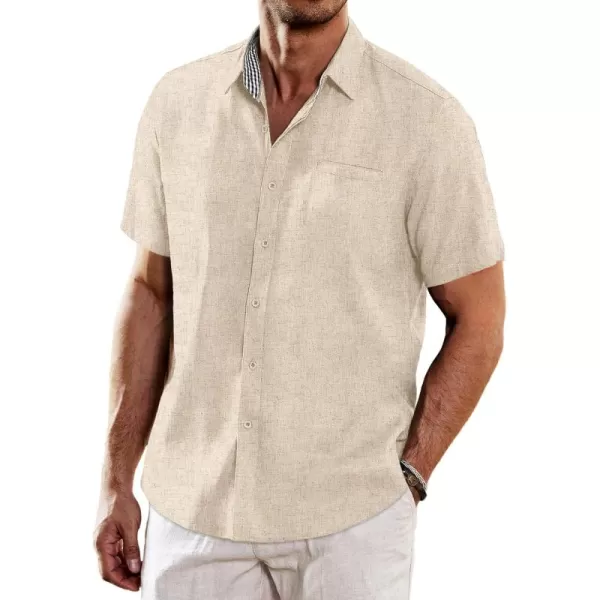 COOFANDY Men's Casual Linen Shirts Short Sleeve Button Down Shirt Summer Beach Tops