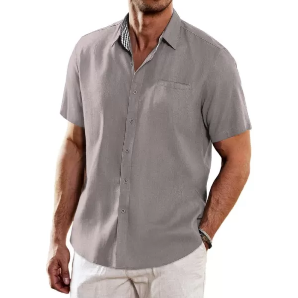 COOFANDY Men's Casual Linen Shirts Short Sleeve Button Down Shirt Summer Beach Tops