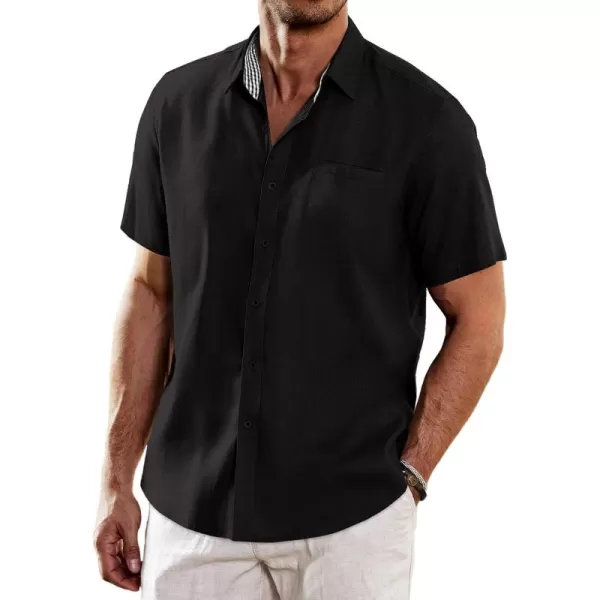 COOFANDY Men's Casual Linen Shirts Short Sleeve Button Down Shirt Summer Beach Tops