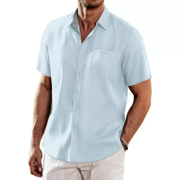 COOFANDY Men's Casual Linen Shirts Short Sleeve Button Down Shirt Summer Beach Tops