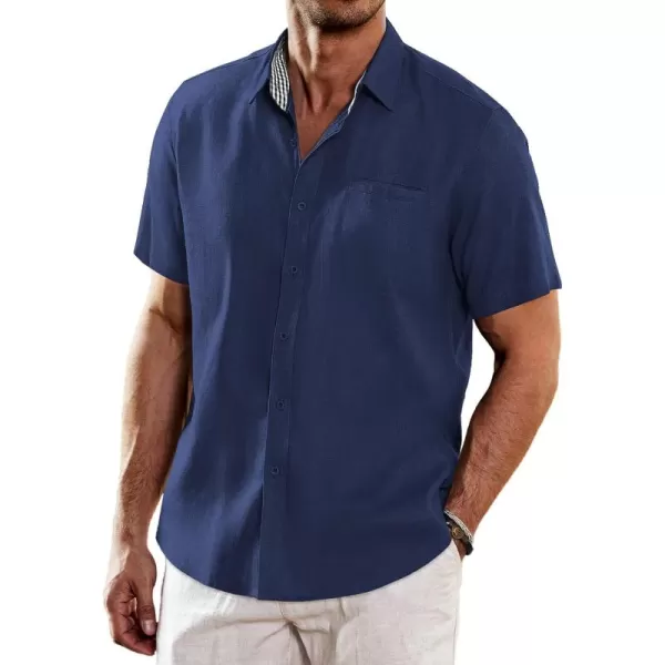 COOFANDY Men's Casual Linen Shirts Short Sleeve Button Down Shirt Summer Beach Tops
