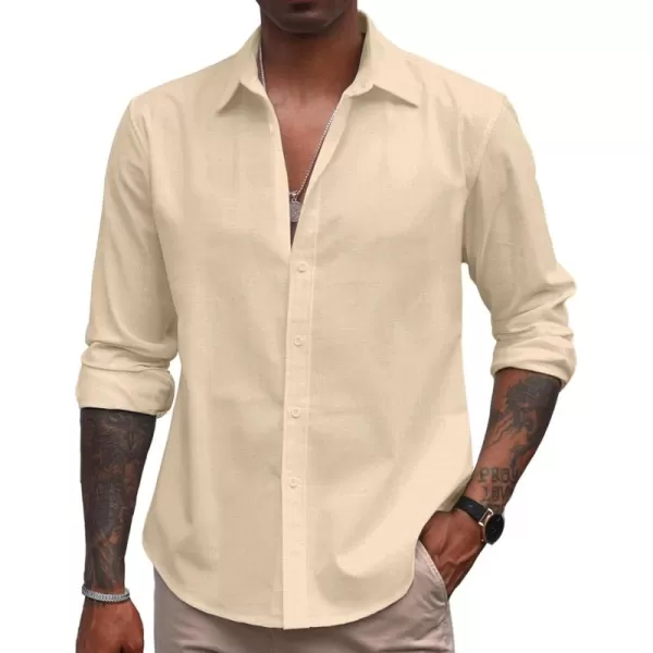 COOFANDY Men's Linen Long Sleeve Button Down Shirts Casual Business Dress Shirt