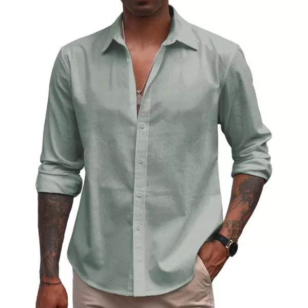 COOFANDY Men's Linen Long Sleeve Button Down Shirts Casual Business Dress Shirt