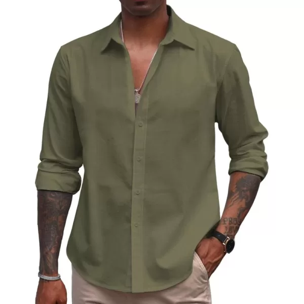 COOFANDY Men's Linen Long Sleeve Button Down Shirts Casual Business Dress Shirt
