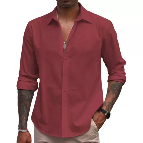 COOFANDY Men's Linen Long Sleeve Button Down Shirts Casual Business Dress Shirt