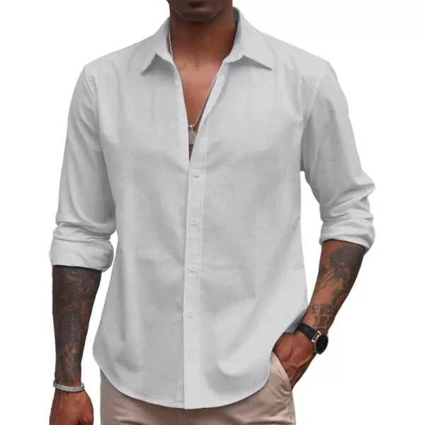COOFANDY Men's Linen Long Sleeve Button Down Shirts Casual Business Dress Shirt