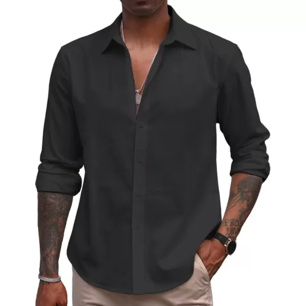 COOFANDY Men's Linen Long Sleeve Button Down Shirts Casual Business Dress Shirt