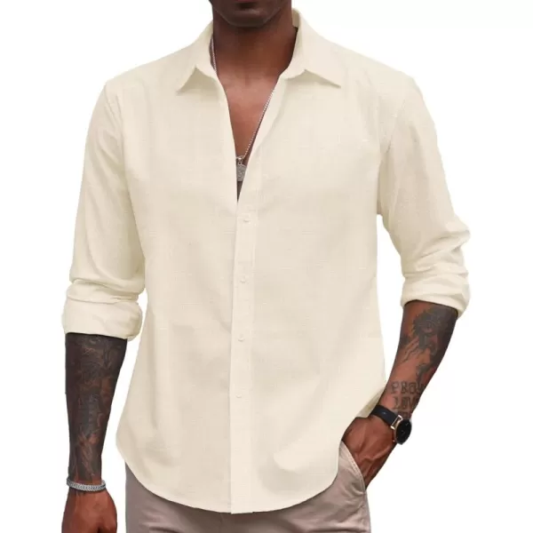 COOFANDY Men's Linen Long Sleeve Button Down Shirts Casual Business Dress Shirt