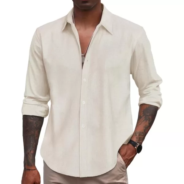 COOFANDY Men's Linen Long Sleeve Button Down Shirts Casual Business Dress Shirt