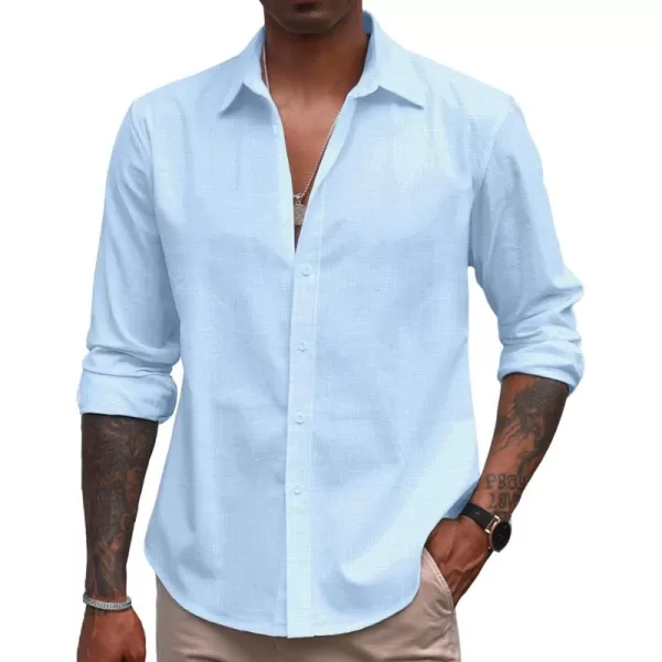 COOFANDY Men's Linen Long Sleeve Button Down Shirts Casual Business Dress Shirt