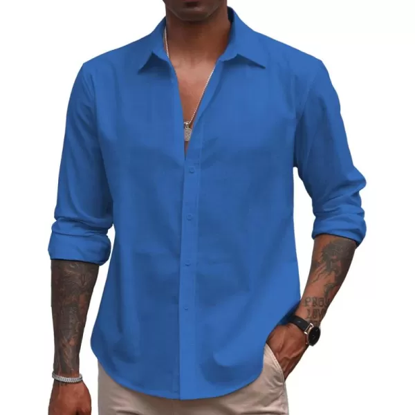 COOFANDY Men's Linen Long Sleeve Button Down Shirts Casual Business Dress Shirt