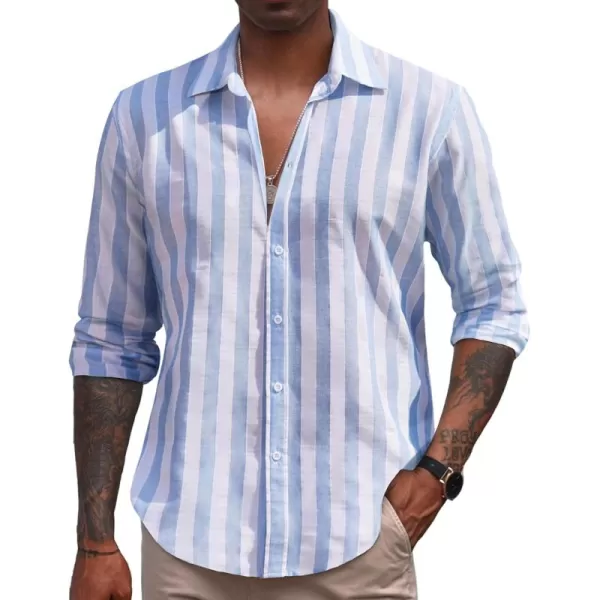 COOFANDY Men's Linen Long Sleeve Button Down Shirts Casual Business Dress Shirt