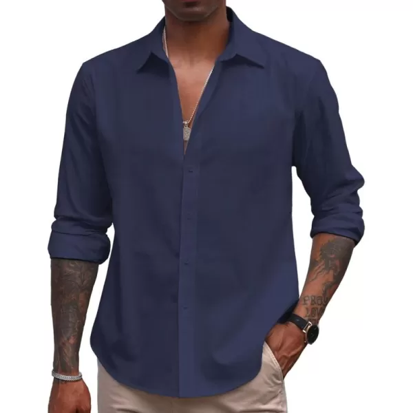 COOFANDY Men's Linen Long Sleeve Button Down Shirts Casual Business Dress Shirt