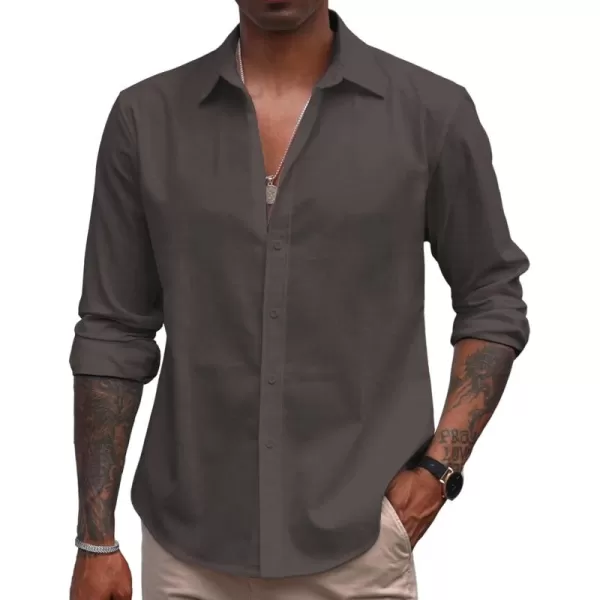 COOFANDY Men's Linen Long Sleeve Button Down Shirts Casual Business Dress Shirt