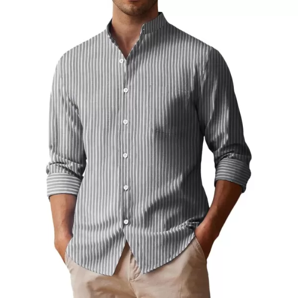 COOFANDY Men's Long Sleeve Oxford Shirt Band Collar Button Down Shirts Summer Beach Shirt