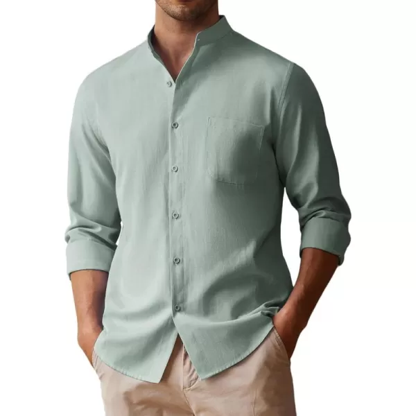 COOFANDY Men's Long Sleeve Oxford Shirt Band Collar Button Down Shirts Summer Beach Shirt