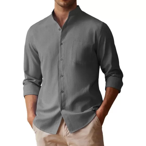 COOFANDY Men's Long Sleeve Oxford Shirt Band Collar Button Down Shirts Summer Beach Shirt
