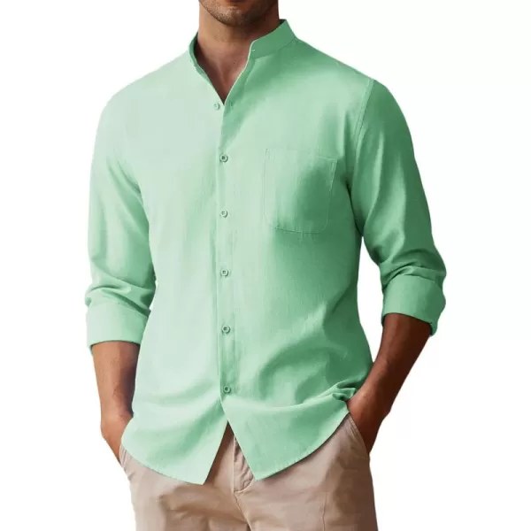 COOFANDY Men's Long Sleeve Oxford Shirt Band Collar Button Down Shirts Summer Beach Shirt