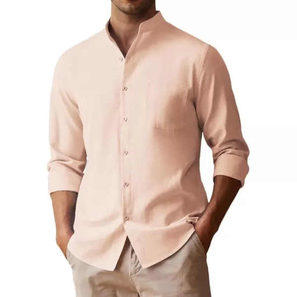 COOFANDY Men's Long Sleeve Oxford Shirt Band Collar Button Down Shirts Summer Beach Shirt