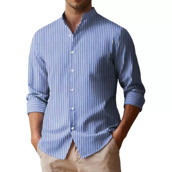COOFANDY Men's Long Sleeve Oxford Shirt Band Collar Button Down Shirts Summer Beach Shirt