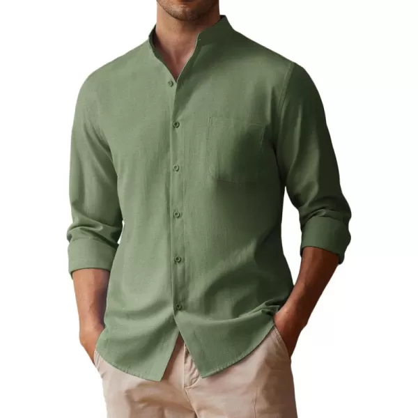 COOFANDY Men's Long Sleeve Oxford Shirt Band Collar Button Down Shirts Summer Beach Shirt