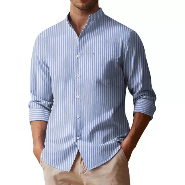 COOFANDY Men's Long Sleeve Oxford Shirt Band Collar Button Down Shirts Summer Beach Shirt