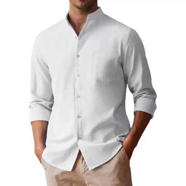 COOFANDY Men's Long Sleeve Oxford Shirt Band Collar Button Down Shirts Summer Beach Shirt