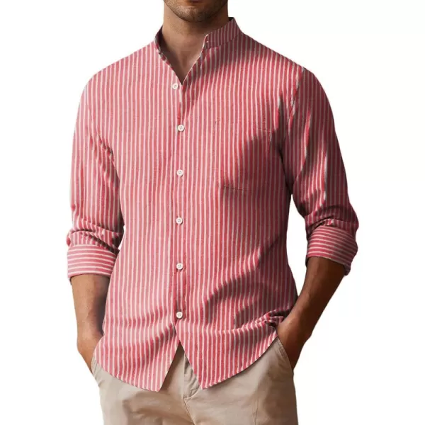 COOFANDY Men's Long Sleeve Oxford Shirt Band Collar Button Down Shirts Summer Beach Shirt