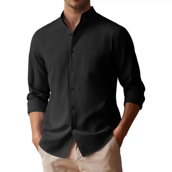 COOFANDY Men's Long Sleeve Oxford Shirt Band Collar Button Down Shirts Summer Beach Shirt