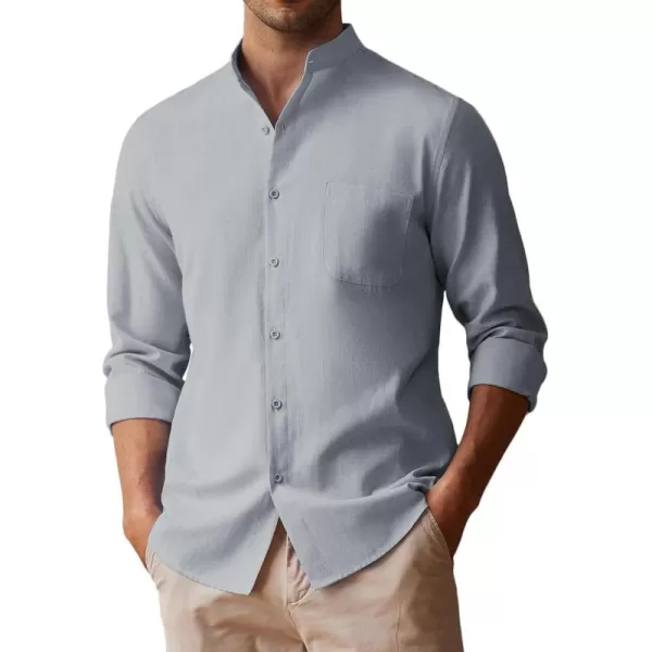 COOFANDY Men's Long Sleeve Oxford Shirt Band Collar Button Down Shirts Summer Beach Shirt