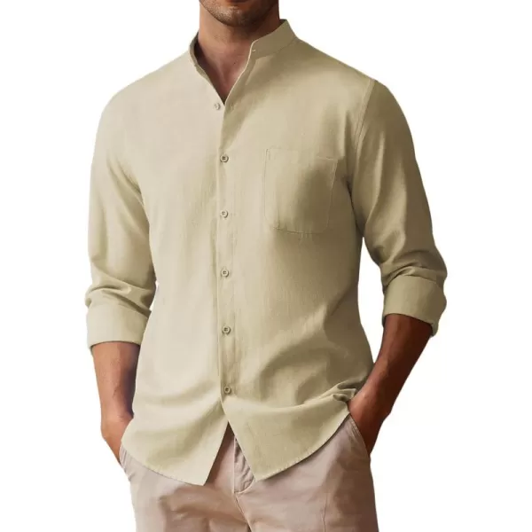 COOFANDY Men's Long Sleeve Oxford Shirt Band Collar Button Down Shirts Summer Beach Shirt
