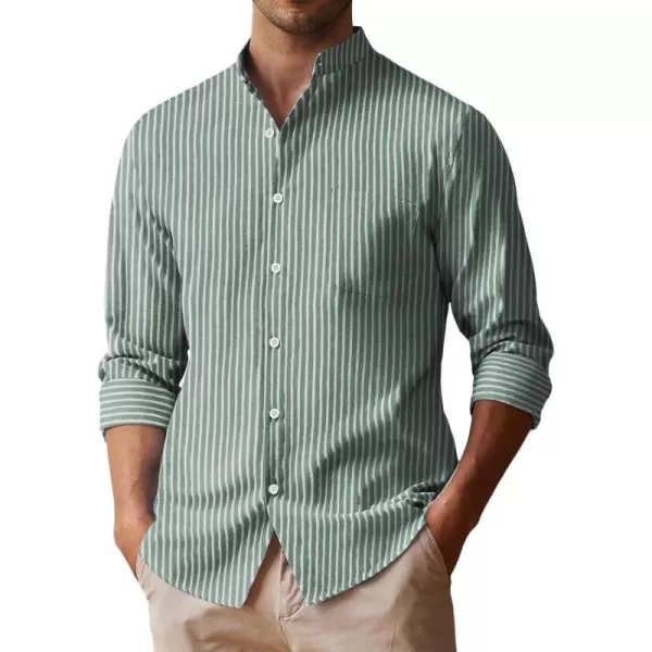 COOFANDY Men's Long Sleeve Oxford Shirt Band Collar Button Down Shirts Summer Beach Shirt