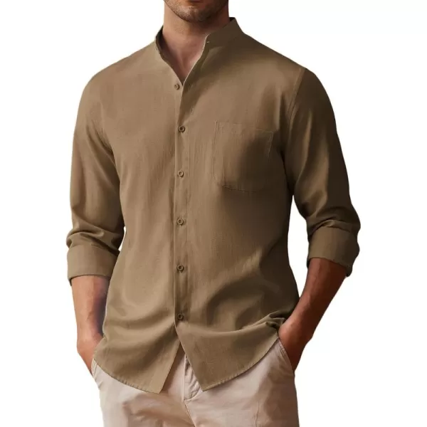 COOFANDY Men's Long Sleeve Oxford Shirt Band Collar Button Down Shirts Summer Beach Shirt