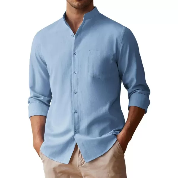 COOFANDY Men's Long Sleeve Oxford Shirt Band Collar Button Down Shirts Summer Beach Shirt