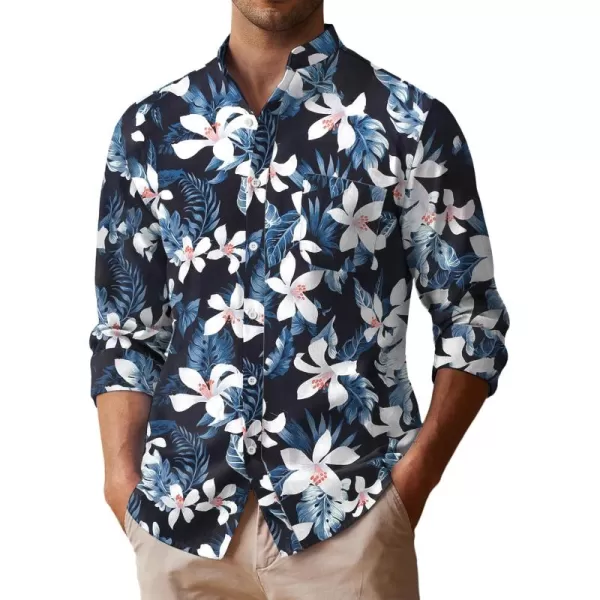 COOFANDY Men's Long Sleeve Oxford Shirt Band Collar Button Down Shirts Summer Beach Shirt
