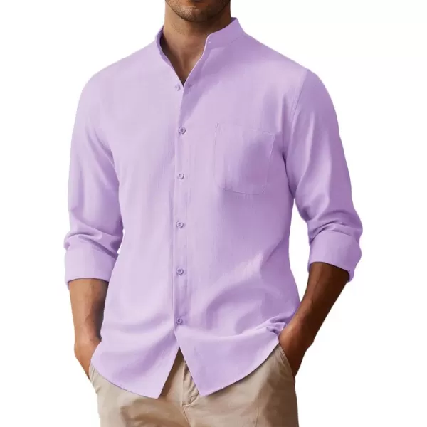 COOFANDY Men's Long Sleeve Oxford Shirt Band Collar Button Down Shirts Summer Beach Shirt