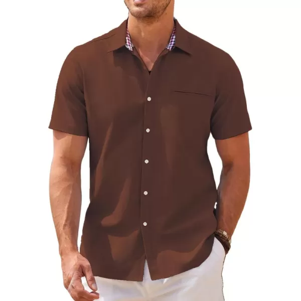 COOFANDY Men's Short Sleeve Oxford Dress Shirt Chambray Button Down Work Shirt Casual Plaid Collar Shirts