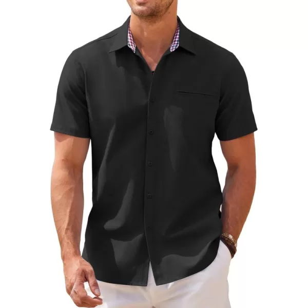 COOFANDY Men's Short Sleeve Oxford Dress Shirt Chambray Button Down Work Shirt Casual Plaid Collar Shirts