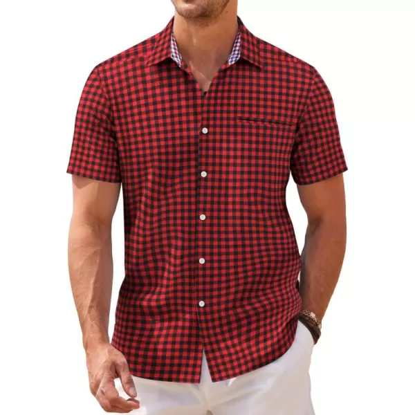 COOFANDY Men's Short Sleeve Oxford Dress Shirt Chambray Button Down Work Shirt Casual Plaid Collar Shirts