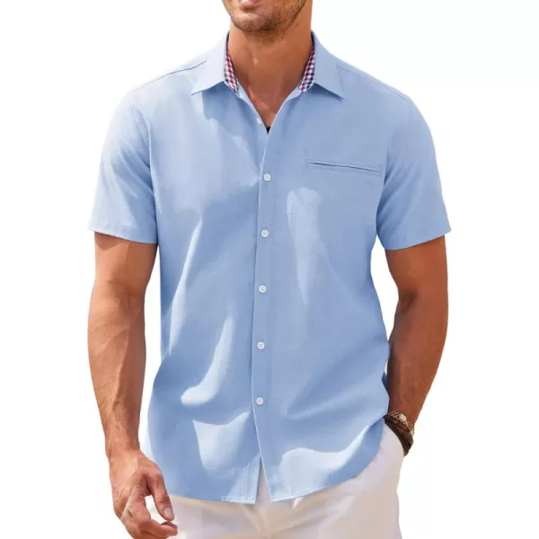 COOFANDY Men's Short Sleeve Oxford Dress Shirt Chambray Button Down Work Shirt Casual Plaid Collar Shirts