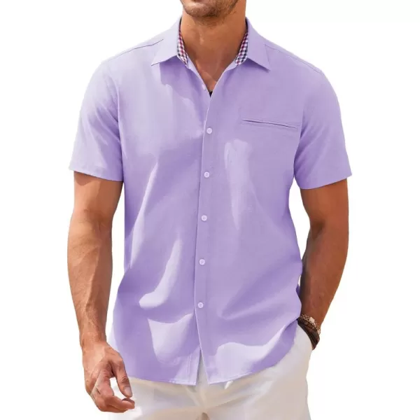 COOFANDY Men's Short Sleeve Oxford Dress Shirt Chambray Button Down Work Shirt Casual Plaid Collar Shirts
