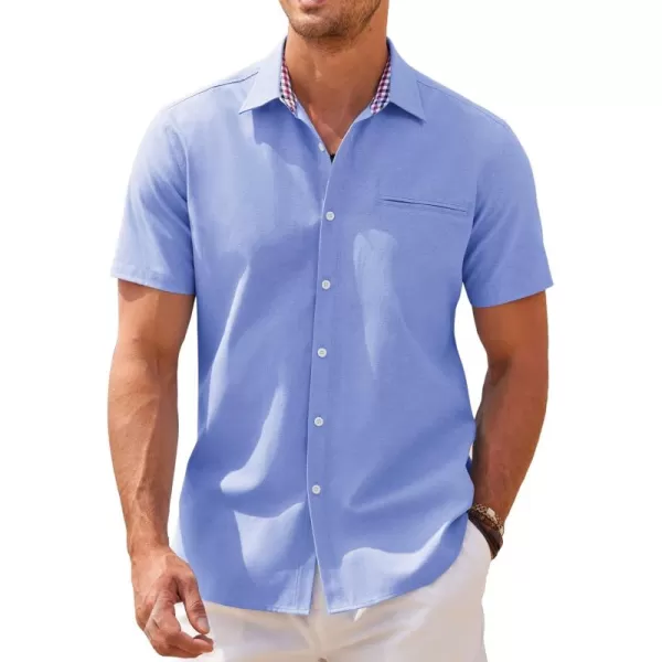 COOFANDY Men's Short Sleeve Oxford Dress Shirt Chambray Button Down Work Shirt Casual Plaid Collar Shirts