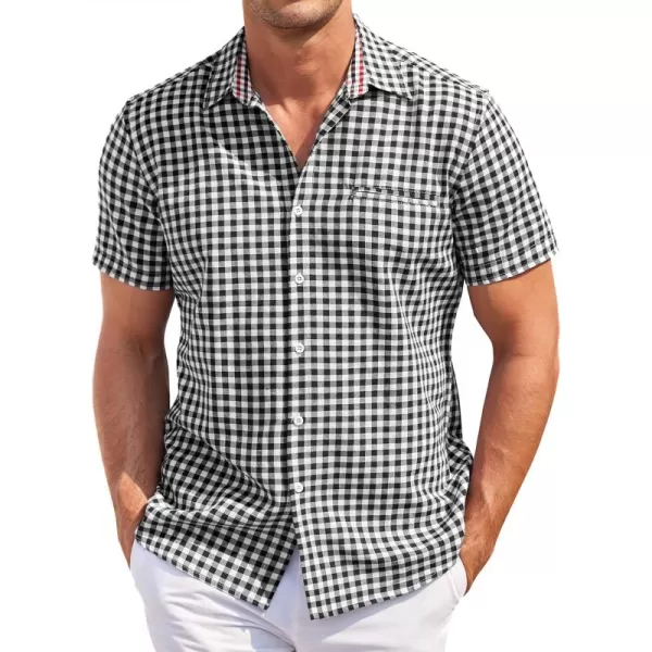 COOFANDY Men's Short Sleeve Oxford Dress Shirt Chambray Button Down Work Shirt Casual Plaid Collar Shirts