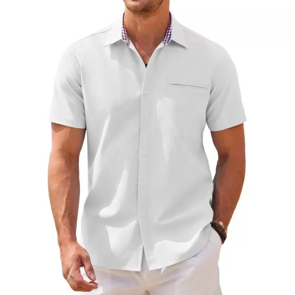 COOFANDY Men's Short Sleeve Oxford Dress Shirt Chambray Button Down Work Shirt Casual Plaid Collar Shirts