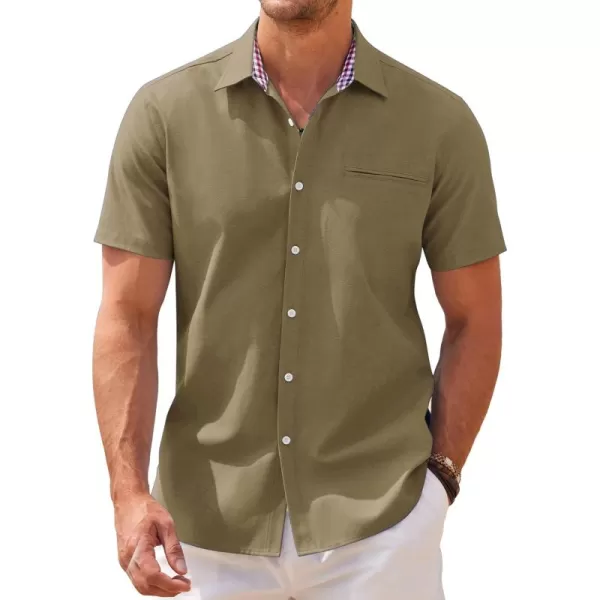 COOFANDY Men's Short Sleeve Oxford Dress Shirt Chambray Button Down Work Shirt Casual Plaid Collar Shirts