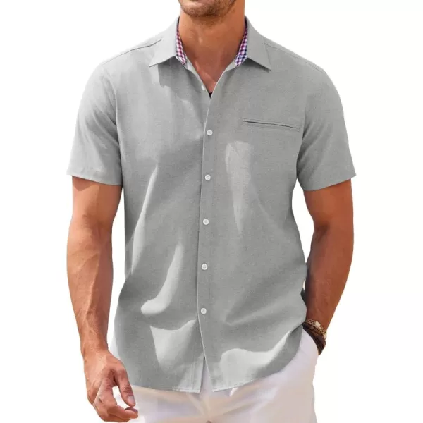 COOFANDY Men's Short Sleeve Oxford Dress Shirt Chambray Button Down Work Shirt Casual Plaid Collar Shirts