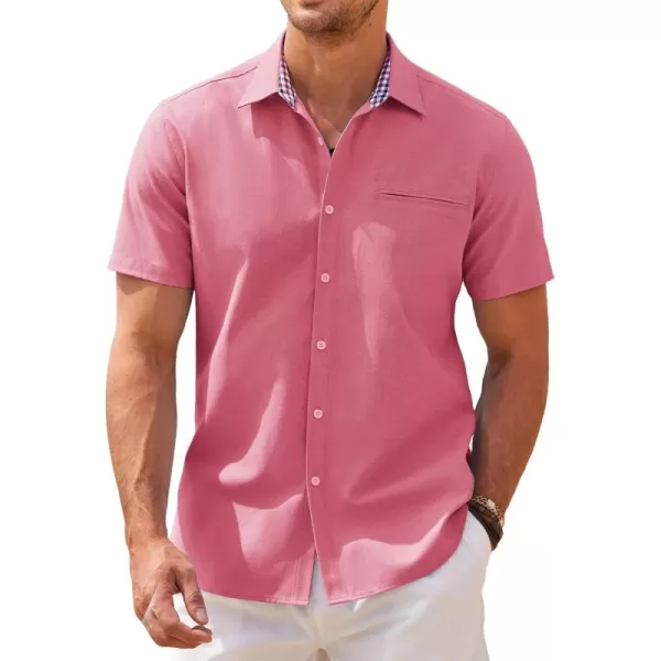 COOFANDY Men's Short Sleeve Oxford Dress Shirt Chambray Button Down Work Shirt Casual Plaid Collar Shirts