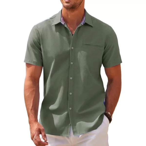 COOFANDY Men's Short Sleeve Oxford Dress Shirt Chambray Button Down Work Shirt Casual Plaid Collar Shirts