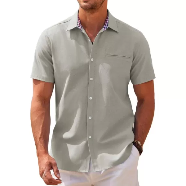 COOFANDY Men's Short Sleeve Oxford Dress Shirt Chambray Button Down Work Shirt Casual Plaid Collar Shirts