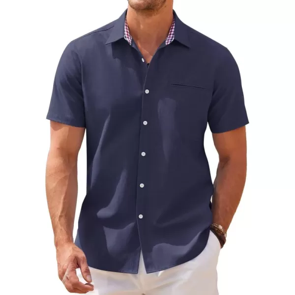 COOFANDY Men's Short Sleeve Oxford Dress Shirt Chambray Button Down Work Shirt Casual Plaid Collar Shirts